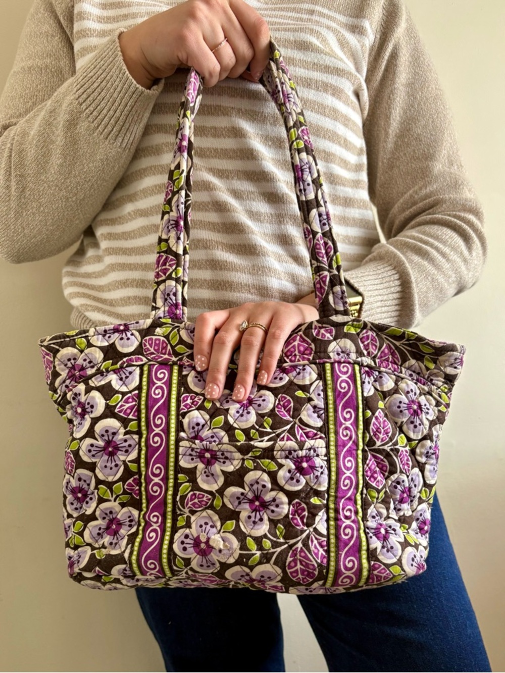 Vera Bradley Purple Floral Quilted Tote Bag | Retired Plum Petals Print - Picture 5 of 5
